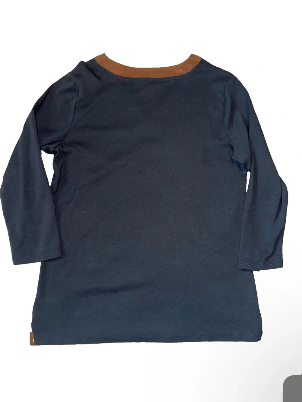 Ralph Lauren Black Long-Sleeve Tee with Brown V-Neck Trim